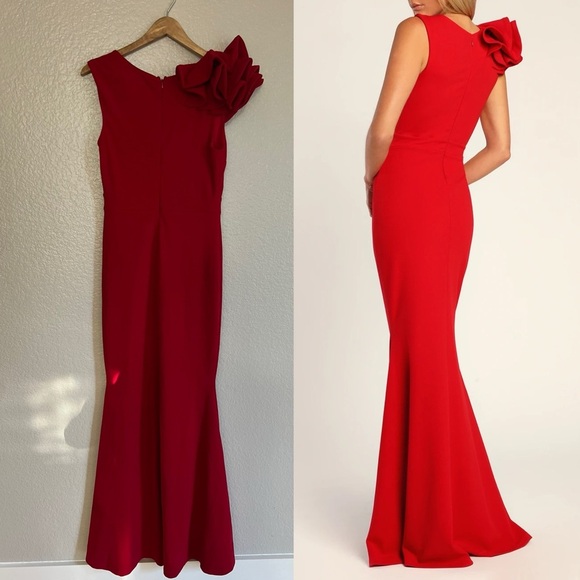 NWOT Lucette Red Sleeveless Ruffled Mermaid Maxi Dress - Picture 3 of 8